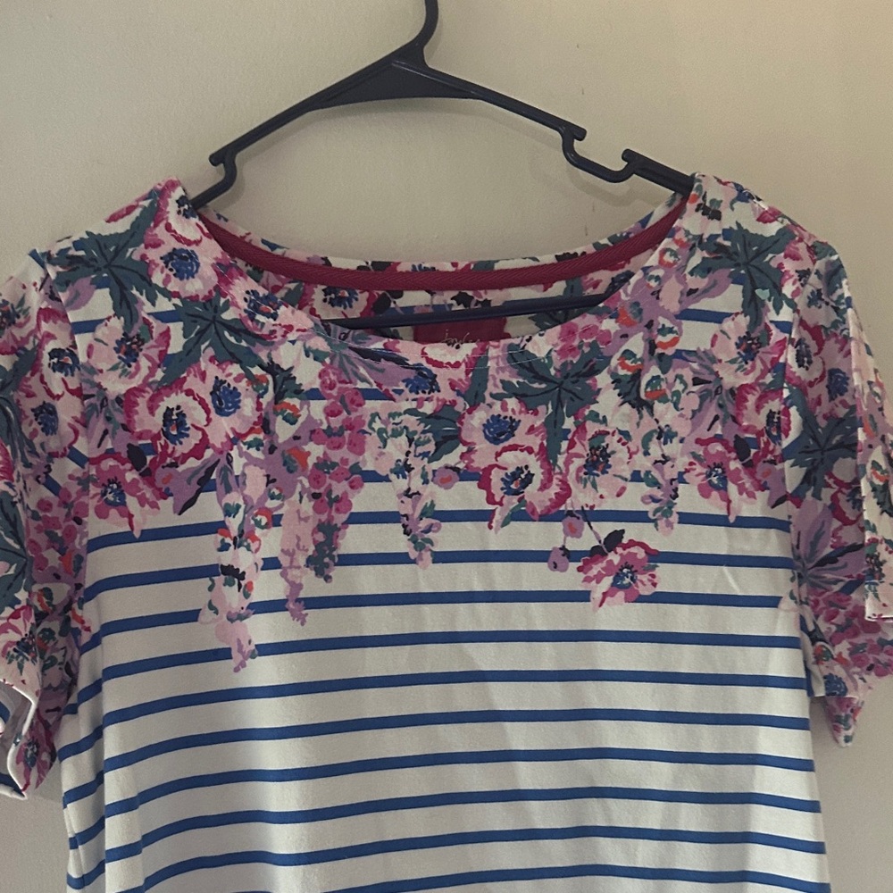 Joules Blue and Pink Floral Striped Mini Dress - Picture 3 of 6